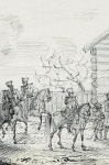 Группа солдат и офицеров около деревянной избы, 1812 г.